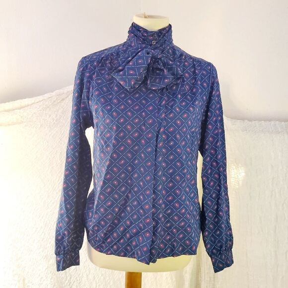 Pan-ter VTG High Neck Paisley Blouse Size 9/10 (Large) - Picture 3 of 12